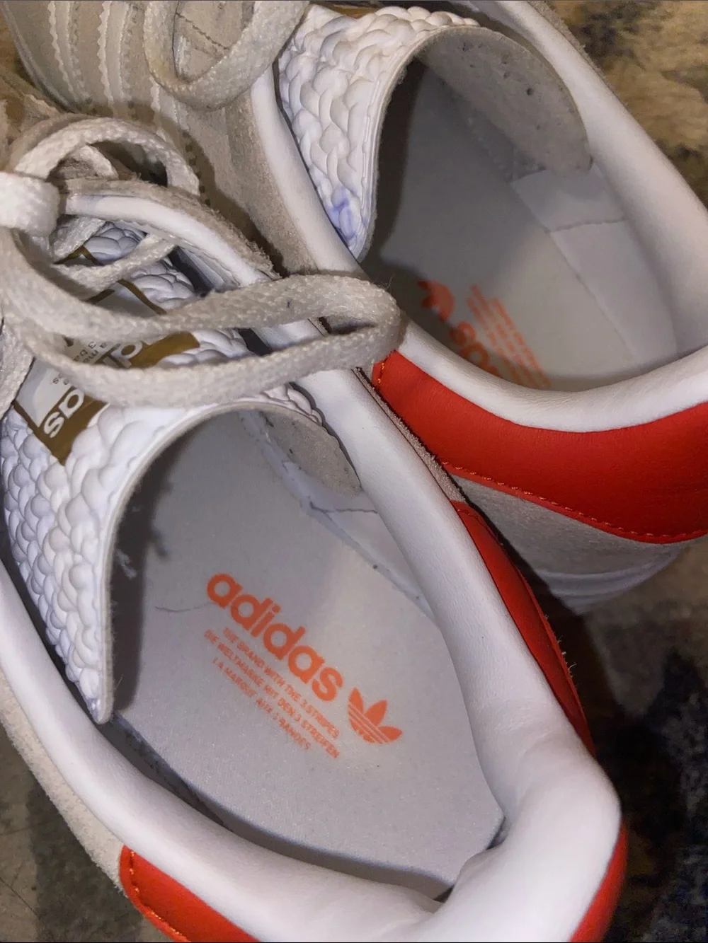 adidas Gazelle Suede Sneakers in Off-White with Red Heel